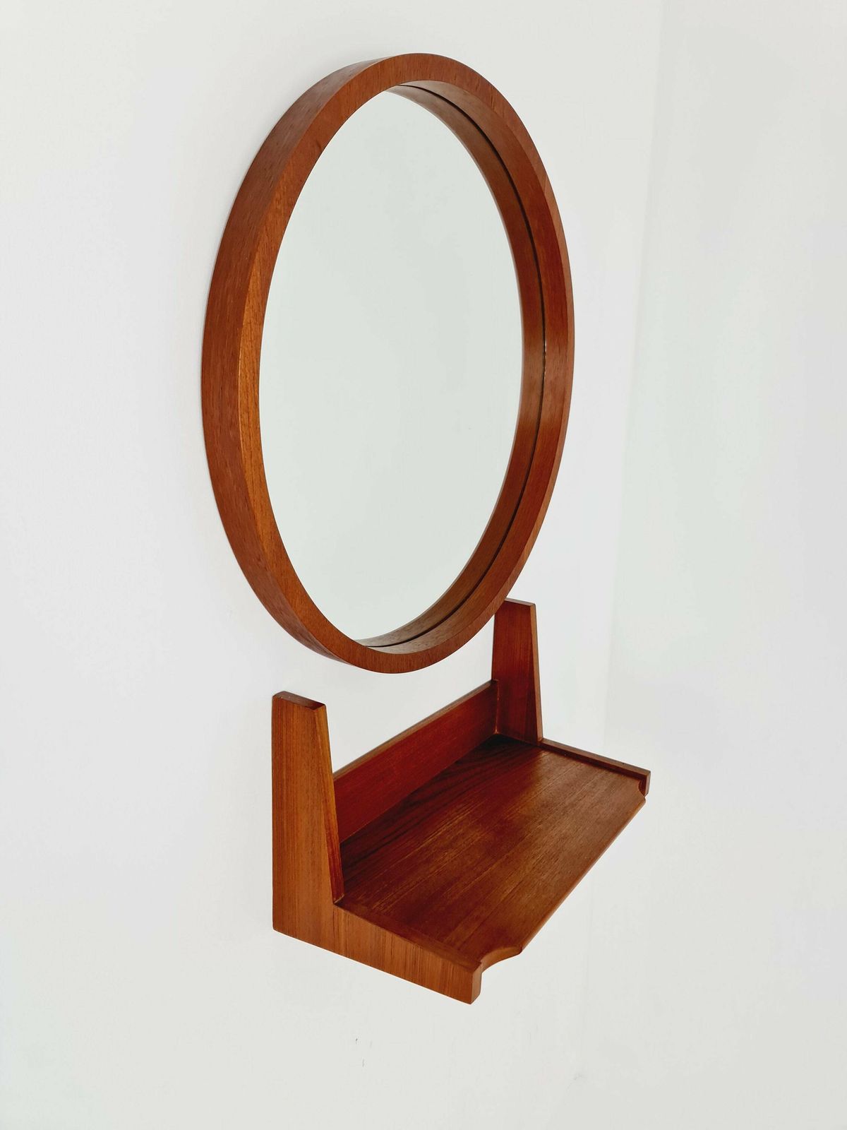 Mid Century Teak German Teak Mirror With Teak Shelf By Münchner Zier, 60s photo Home Decor