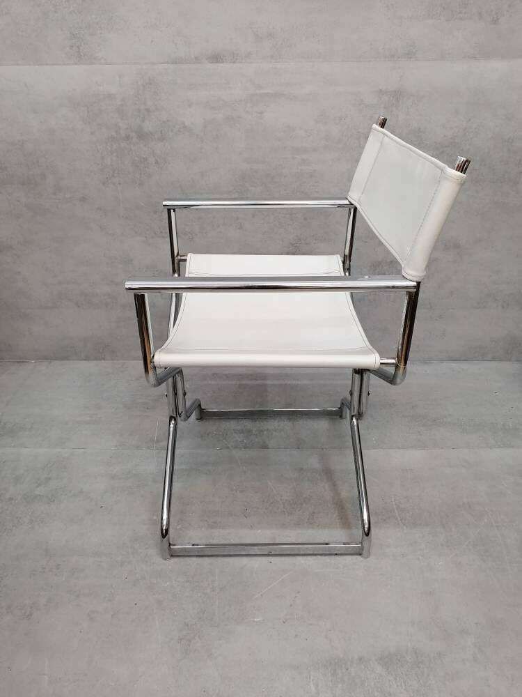 Mid Century Modern Arrben Director's Chair In Chrome And White Leather 1980s photo Furniture