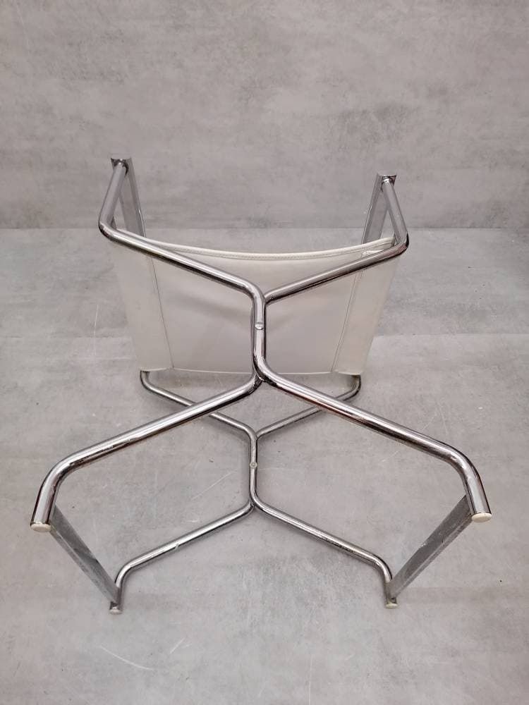 photo for sale Mid Century Modern Arrben Director's Chair In Chrome And White Leather 1980s