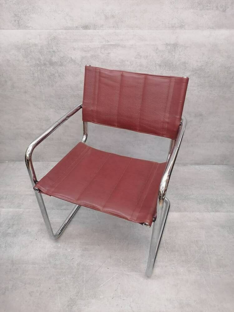 Mid Century Cognac Marcel Breuer  Style Mart Stam S34 Armchair / Bauhaus Design / 1980s photo for sale