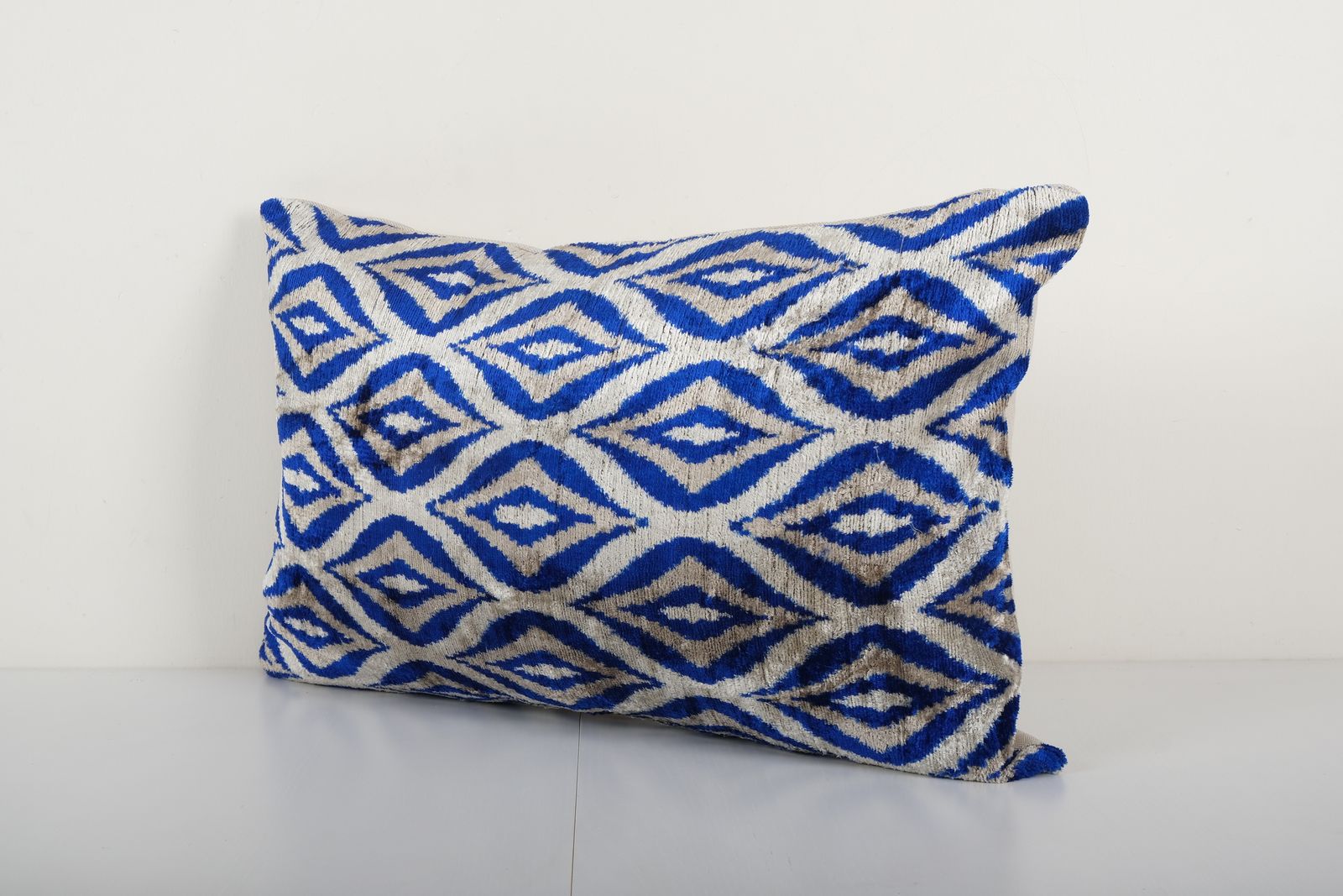 Ikat Blue Pillow Cover   Silk Pastel Velvet Lumbar Pillow Cover   Ethnic Polka Dot Pattern Decorative Pillow 15'' X 24'' photo 65.0