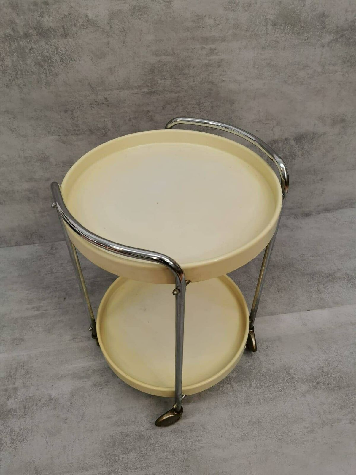 Midcentury Plastic And Metal Chrome Round Italian Bar Cart, 1950s photo furniture