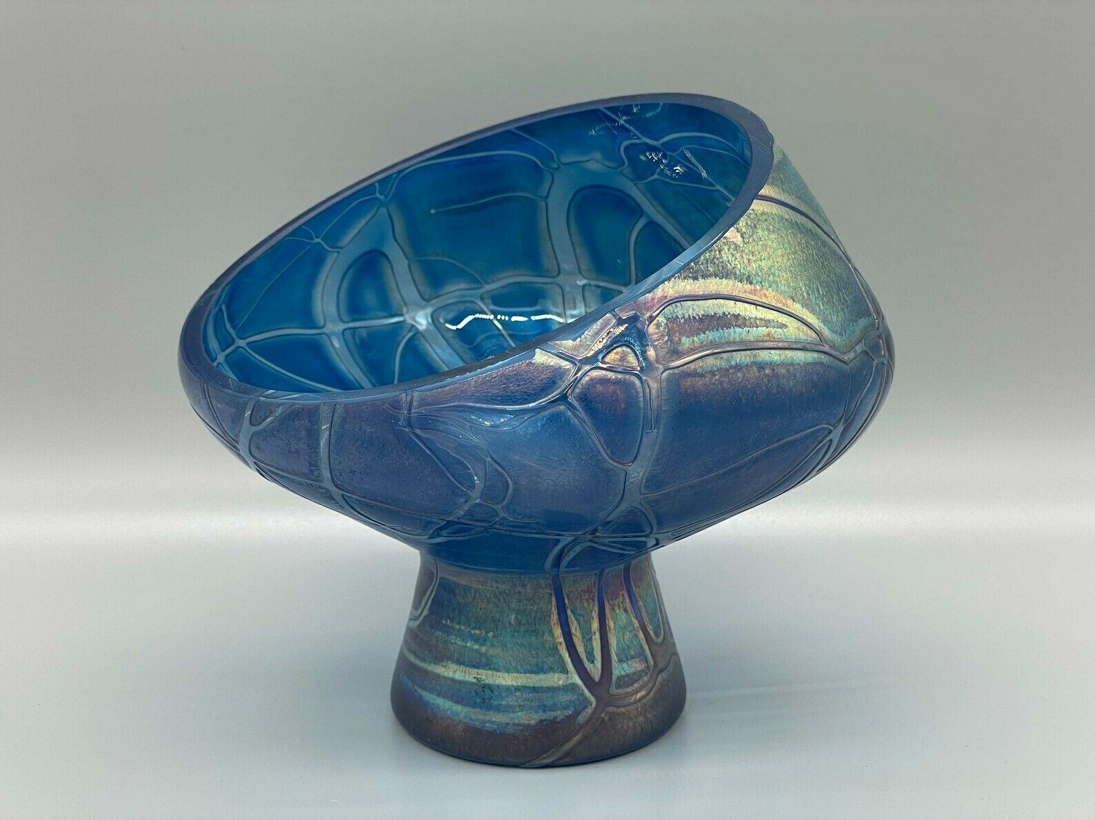 Extravagant Blue Violet Iridescent Bowl Or Candle Holder, Joska 1960s photo furniture