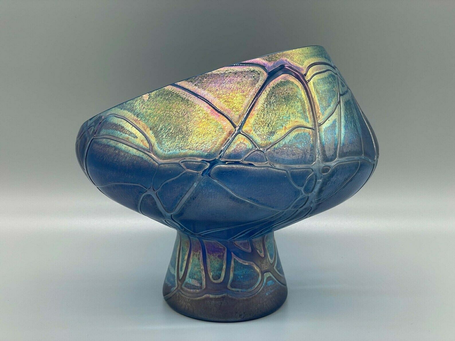 Extravagant Blue Violet Iridescent Bowl Or Candle Holder, Joska 1960s photo for sale