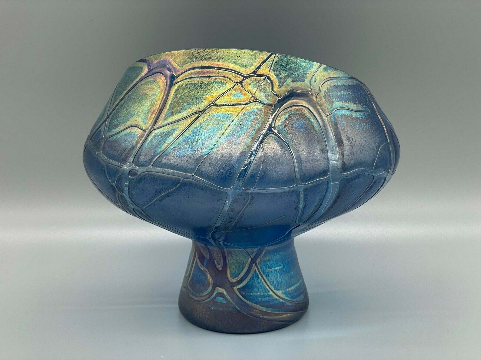 Extravagant Blue Violet Iridescent Bowl Or Candle Holder, Joska 1960s photo Home Decor