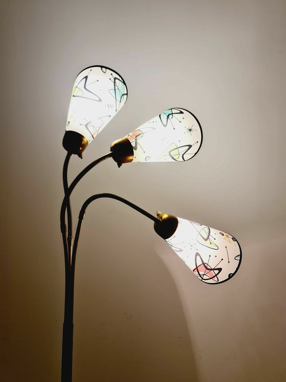 photo for sale German Modern Three Flex Arms Brass Floor Lamp, 1950s