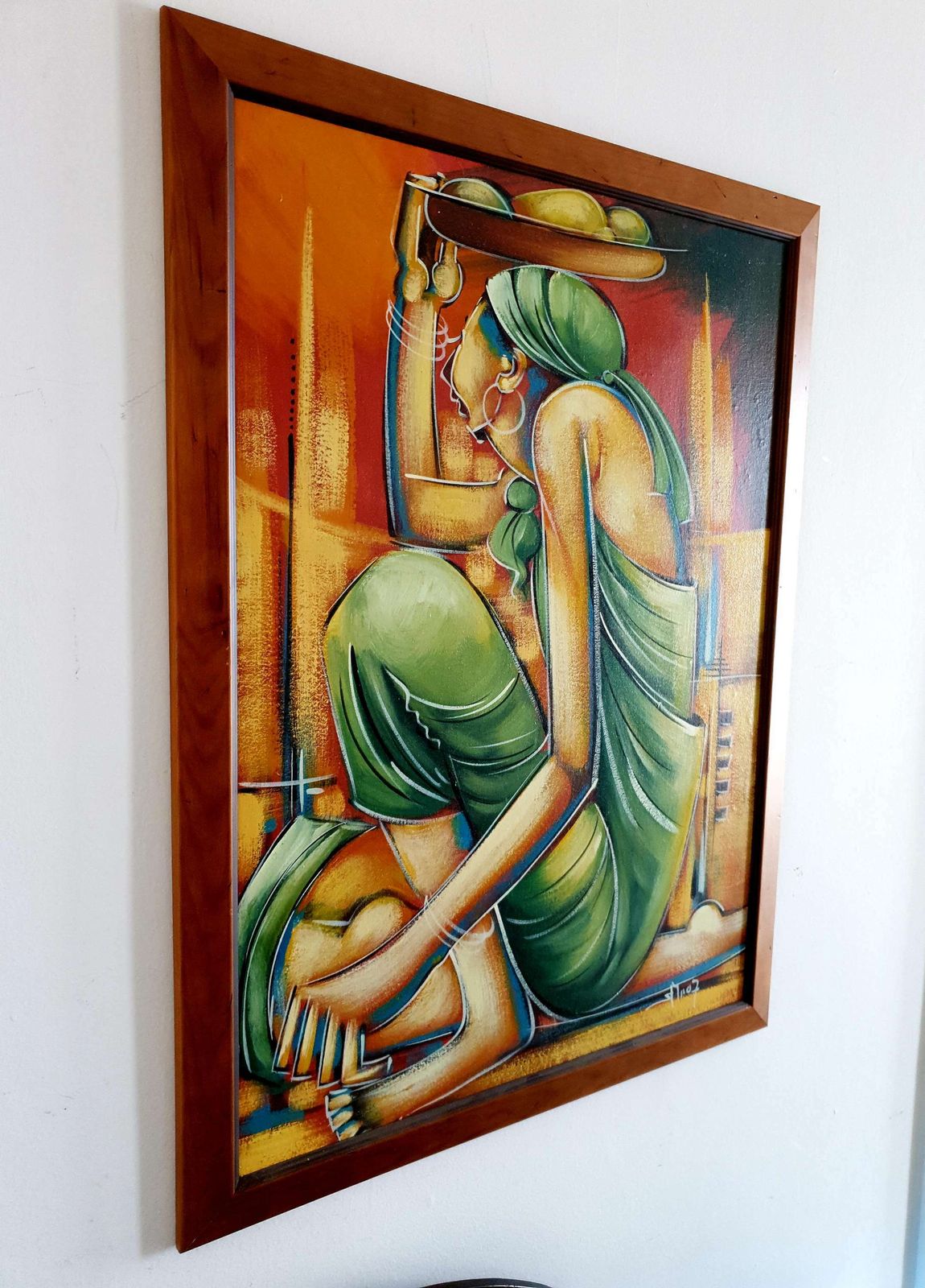 Large, Colourful, African Painting In Recycled, Polished Wood Frame photo for sale