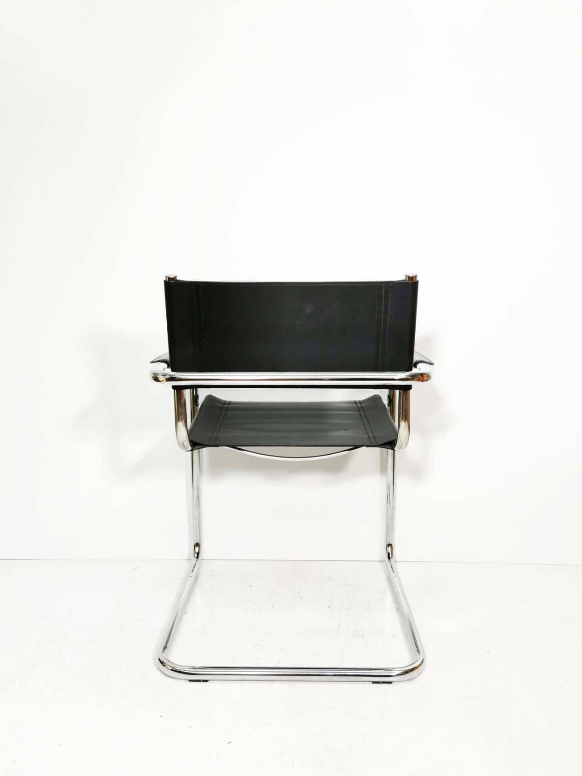 Mid Century Iconic Mart Stam S34 Armchair / Bauhaus Chrome Tube Steel And Leather / 80s Vintage Cantilever Chair S43 photo 593.0