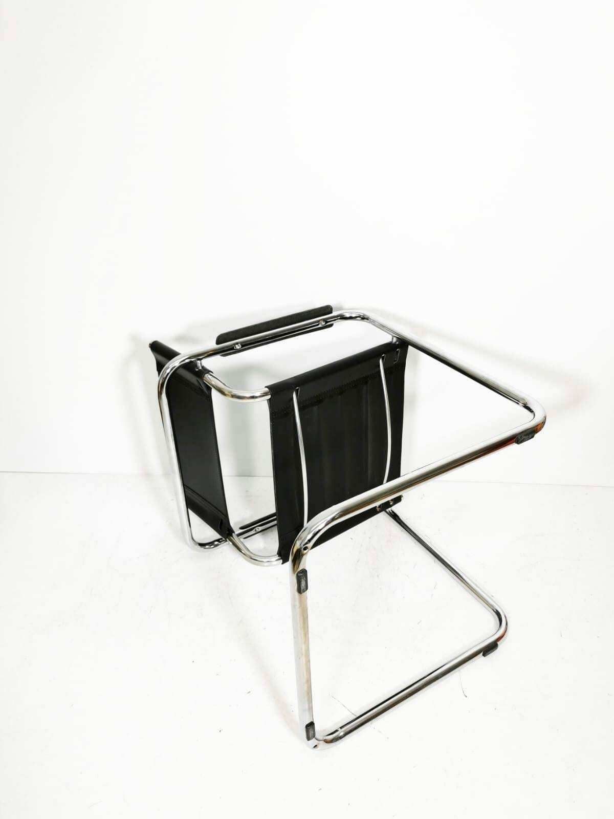 Mid Century Iconic Mart Stam S34 Armchair / Bauhaus Chrome Tube Steel And Leather / 80s Vintage Cantilever Chair S43 photo vintage