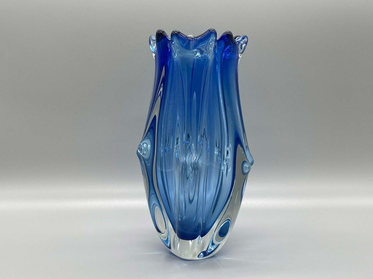 Beautiful Light Blue Vintage Op Art Slovak Vase Designed By Jaroslav Taraba 1960s Lednicke Rovne