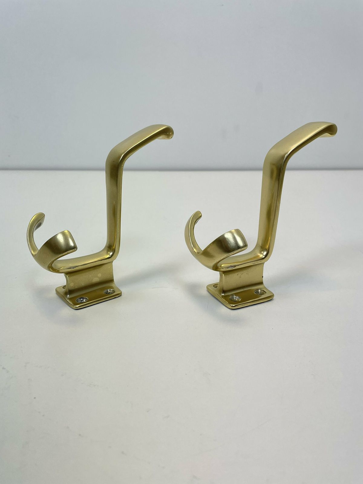 photo furniture Mid Century Asymmetric German Brass Original Kidney Wall Mirror With 2 Brass Hangers, 1960s