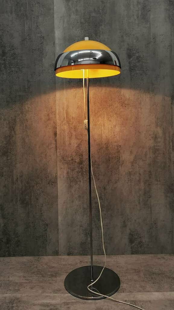 Space Age Chrome Head Orange Floor Lamp By Guzzini Italy, 1980s photo vintage