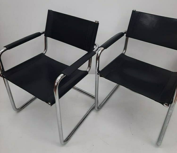 1 Of 8 Original Model Mg5 Centro Studi Desk Black Leather Chair By Mart Stam & Marcel Breuer For Matteo Grassi, 1970s photo vintage