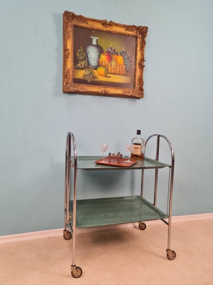 Vintage German Trolley Wood And Chrome From The 1960s