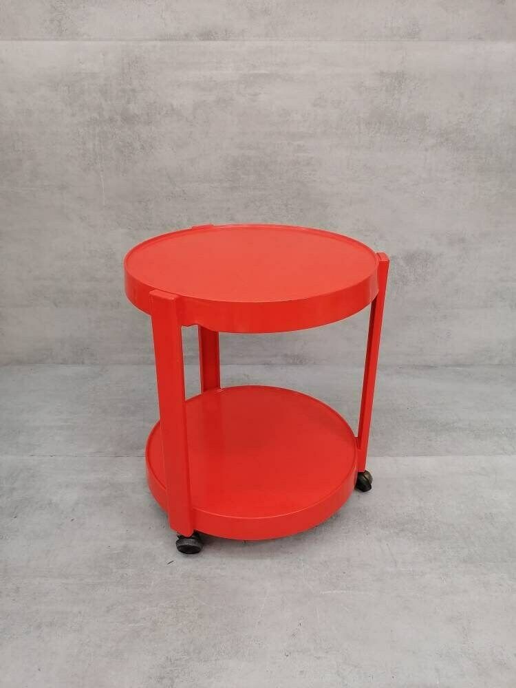 Midcentury Orange Plastic And Metal Chrome Round Italian Bar Cart, 1950s photo 485.0