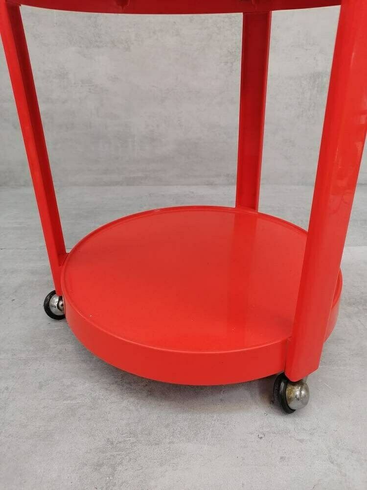 Midcentury Orange Plastic And Metal Chrome Round Italian Bar Cart, 1950s photo buy
