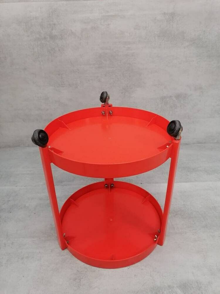 Midcentury Orange Plastic And Metal Chrome Round Italian Bar Cart, 1950s photo vintage