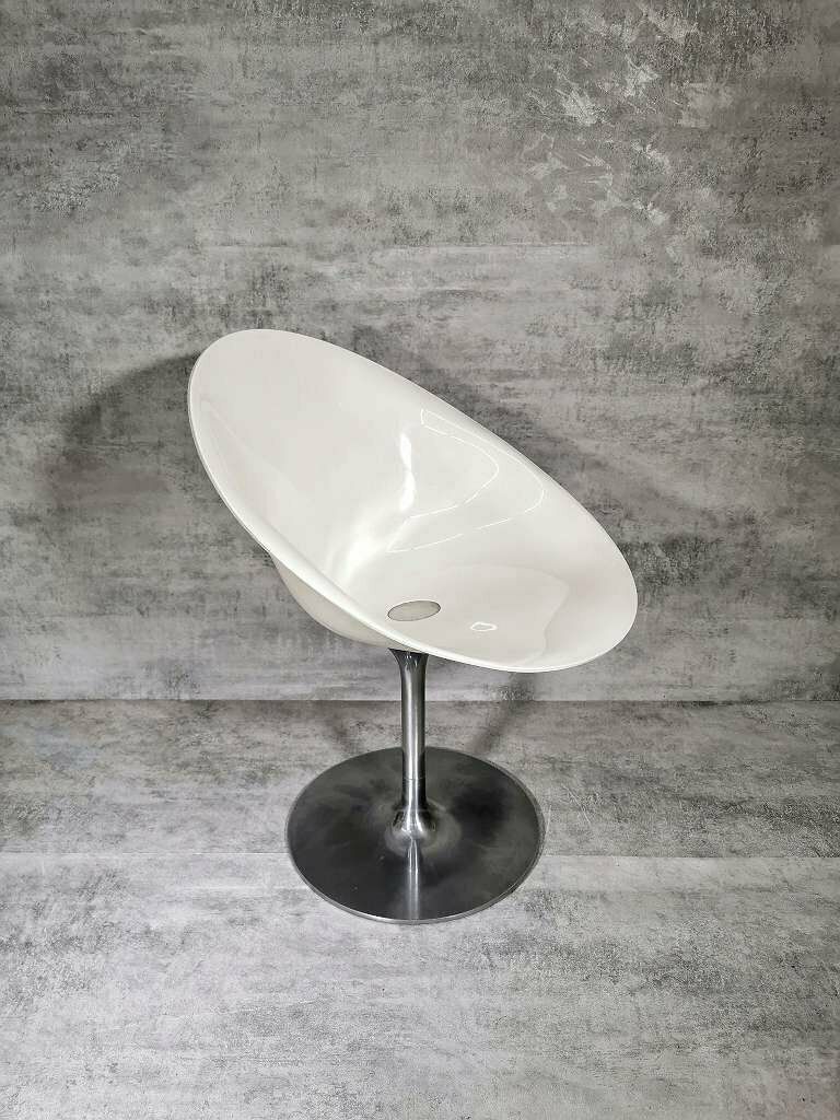 1 Of 6 White Eros Chair With Aluminum Swivel Base By Philippe Starck For Kartell. Made In Italy.