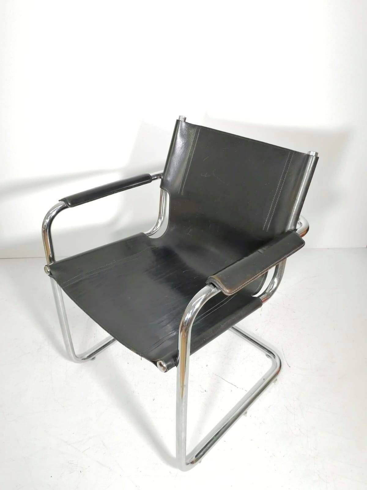 photo furniture Matteo Grassi Style Visitor Chairs, Made Of Black Leather, 1970s