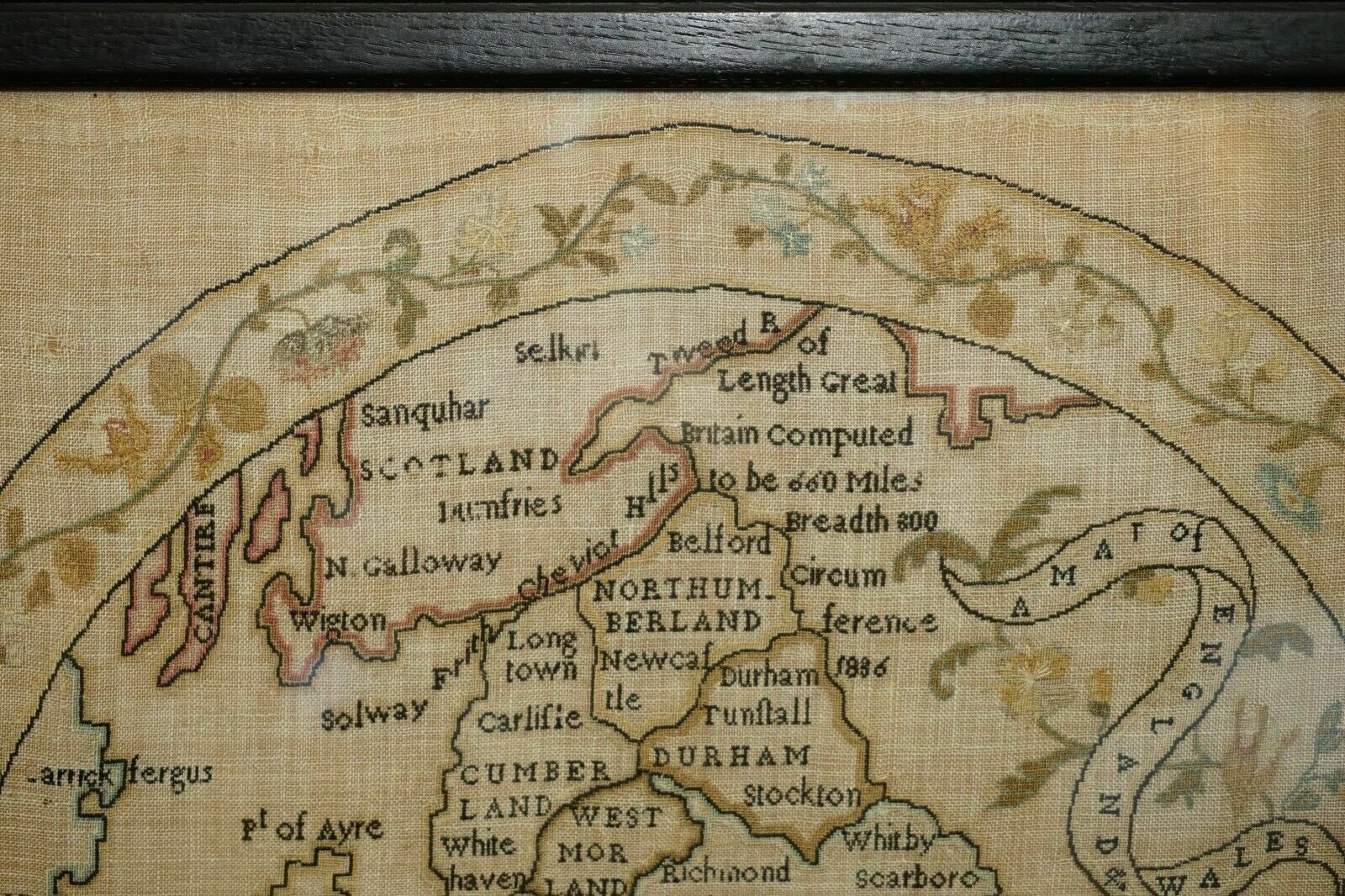 Antique Elizabeth Mason Signed 1789 George II Needlework Sampler Map Of England photo vintage