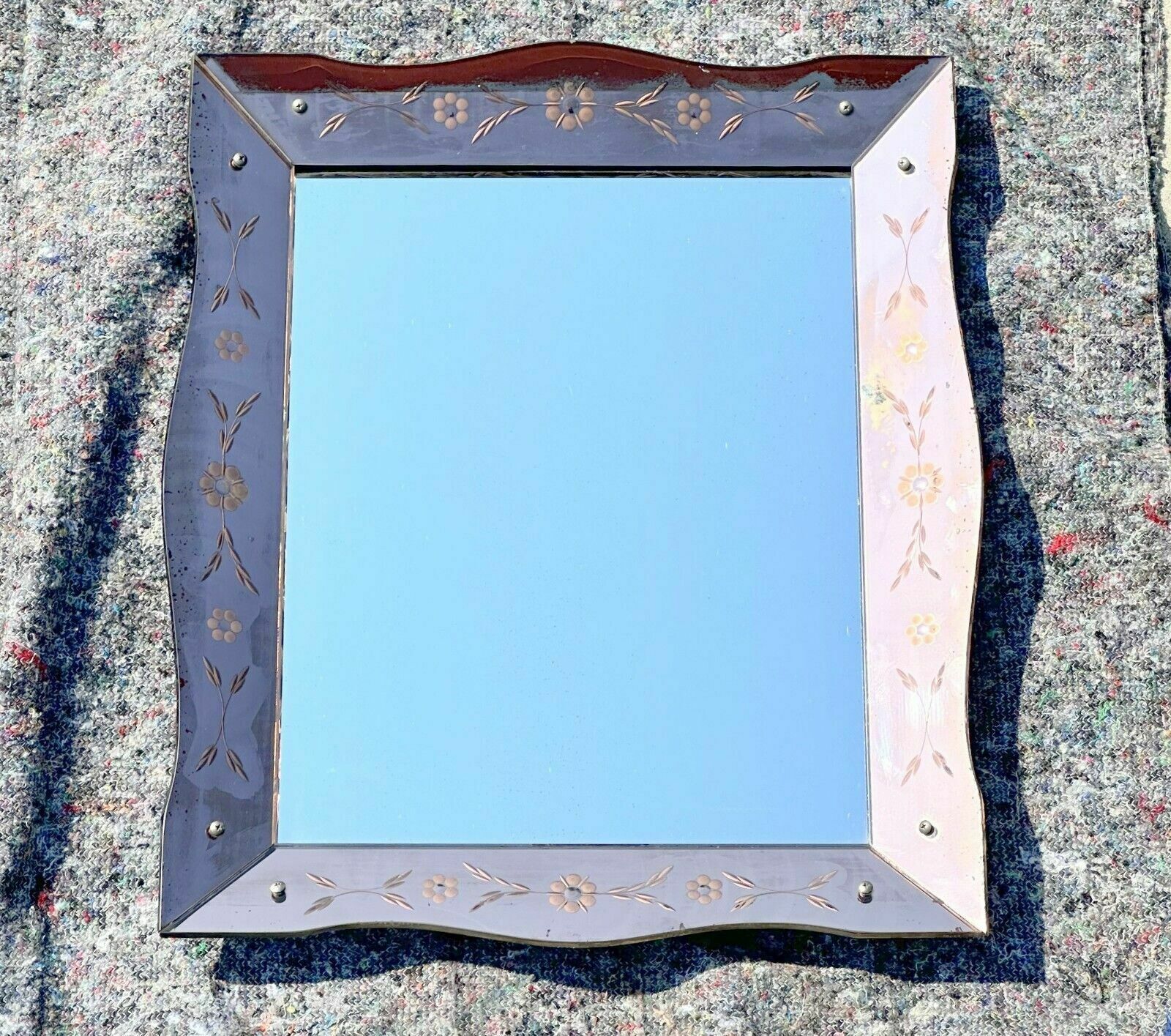 Lovely Antique 1930's Art Deco Rose Glass Bevelled Venetian Flower Petal Mirror