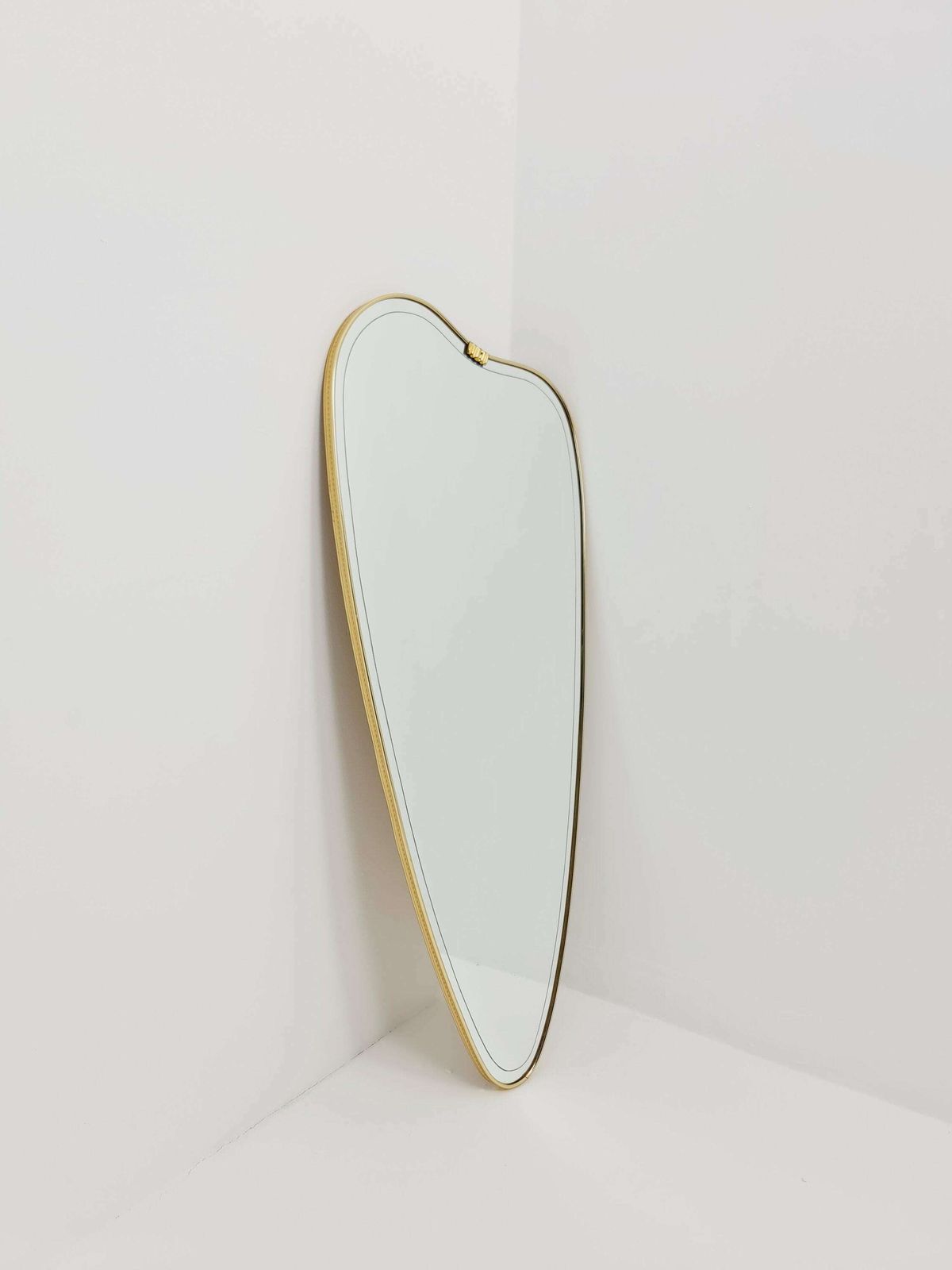 Mid Century Asymmetric German Brass Original Kidney Wall Mirror From The 60s Model Rockabilly photo Home Decor