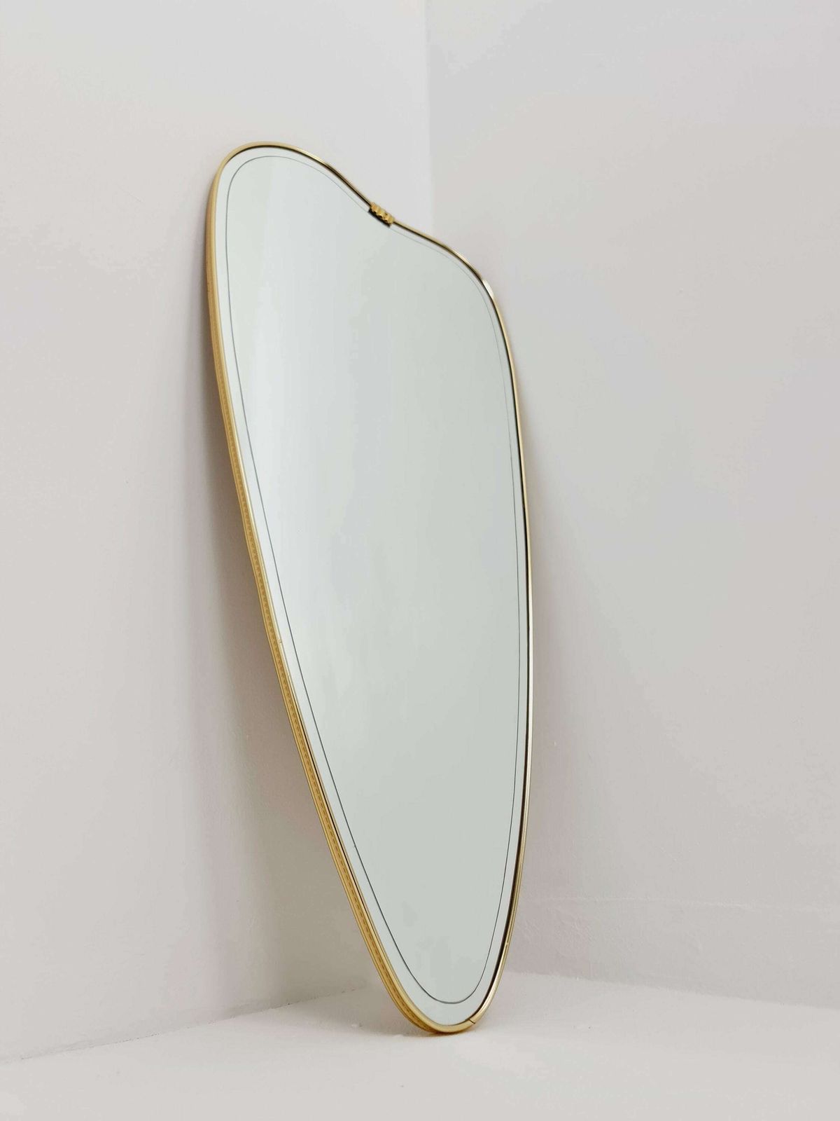 Mid Century Asymmetric German Brass Original Kidney Wall Mirror From The 60s Model Rockabilly photo 485.0