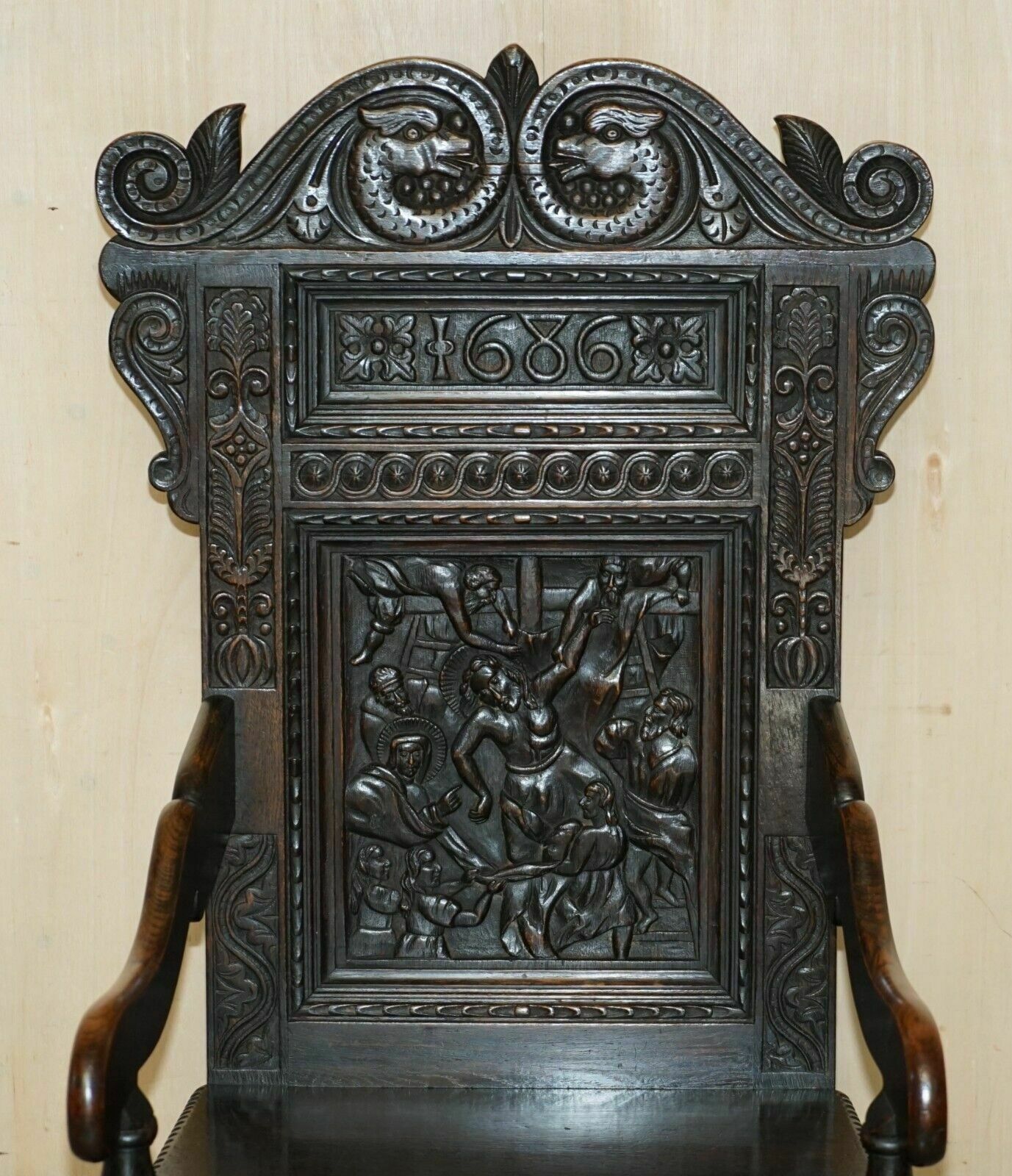 Antique Exceptionally Rare 1686 Dated Wainscot Armchair Northern England Oak photo Furniture