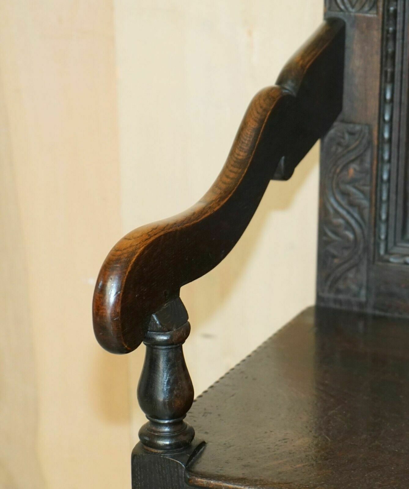 photo for sale Antique Exceptionally Rare 1686 Dated Wainscot Armchair Northern England Oak