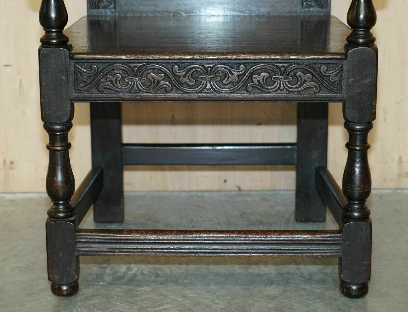 4850.0 Antique Exceptionally Rare 1686 Dated Wainscot Armchair Northern England Oak photo