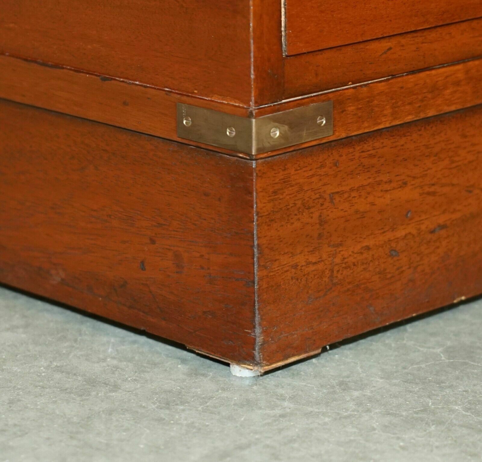 Vintage Restored Harrods Kennedy Brown Leather Military Campaign Pedestal Desk photo vintage