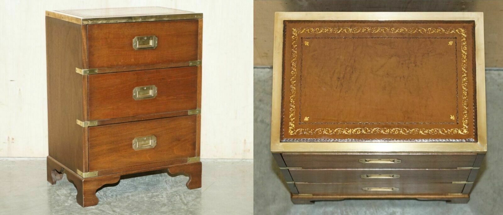 Fully Restored Harrods Kennedy Military Campaign Side End Table Drawers Leather