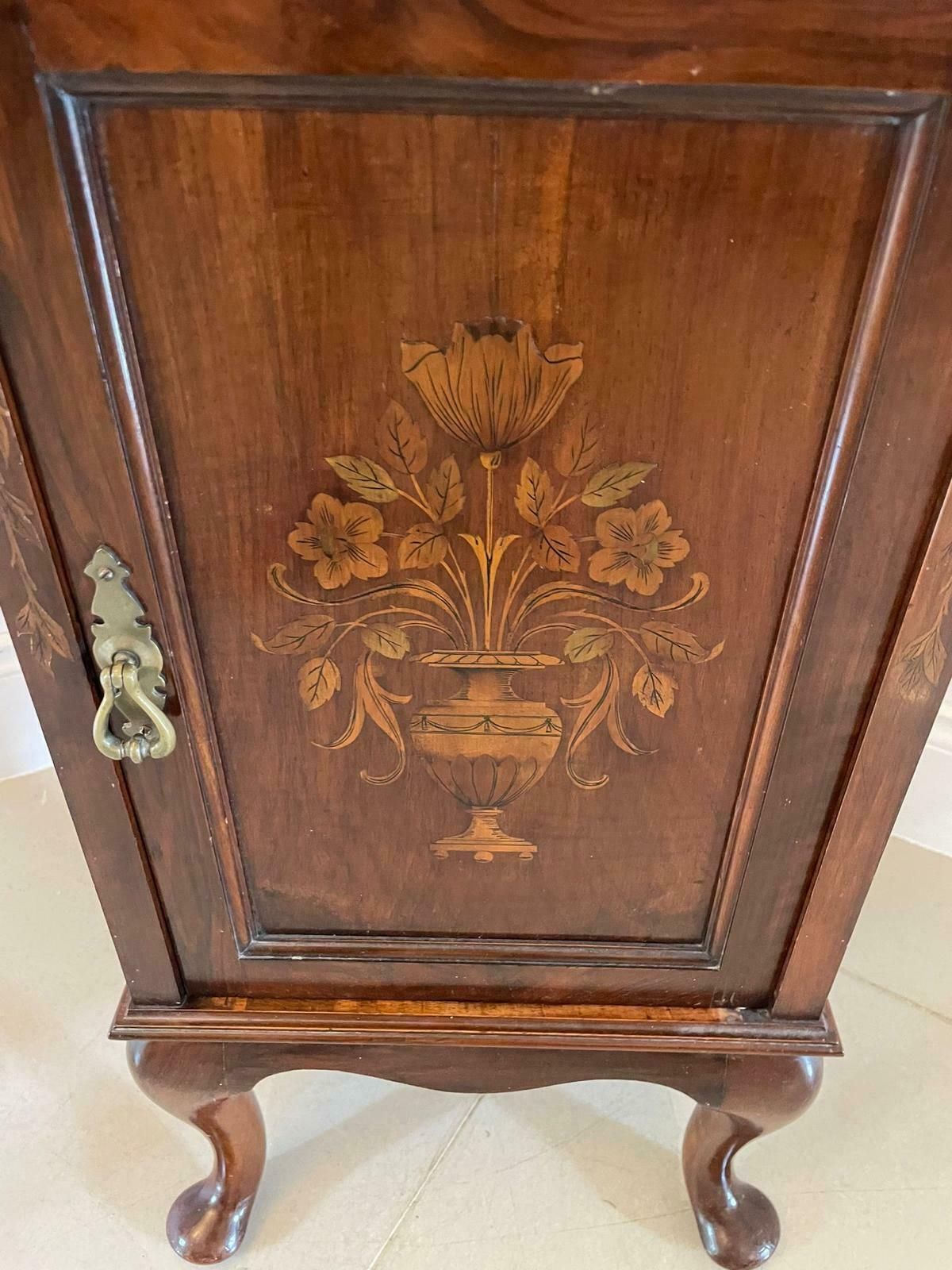 Outstanding Quality Antique 19th Century Figured Walnut Floral Marquetry Inlaid Bedside Cabinet photo vintage