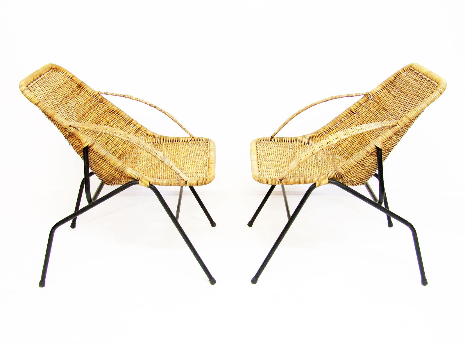 1200.0 Pair Of 1950s French "Gazelle" Chairs In Rattan Wicker & Tubular Steel photo