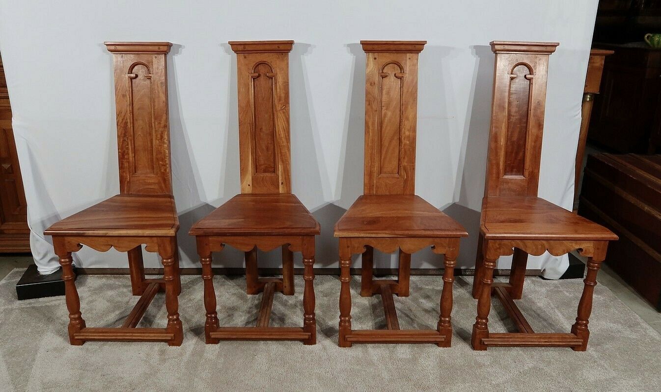 Suite Of 4 Chairs In Solid Mahogany, Cathedral Taste   Xxth photo furniture