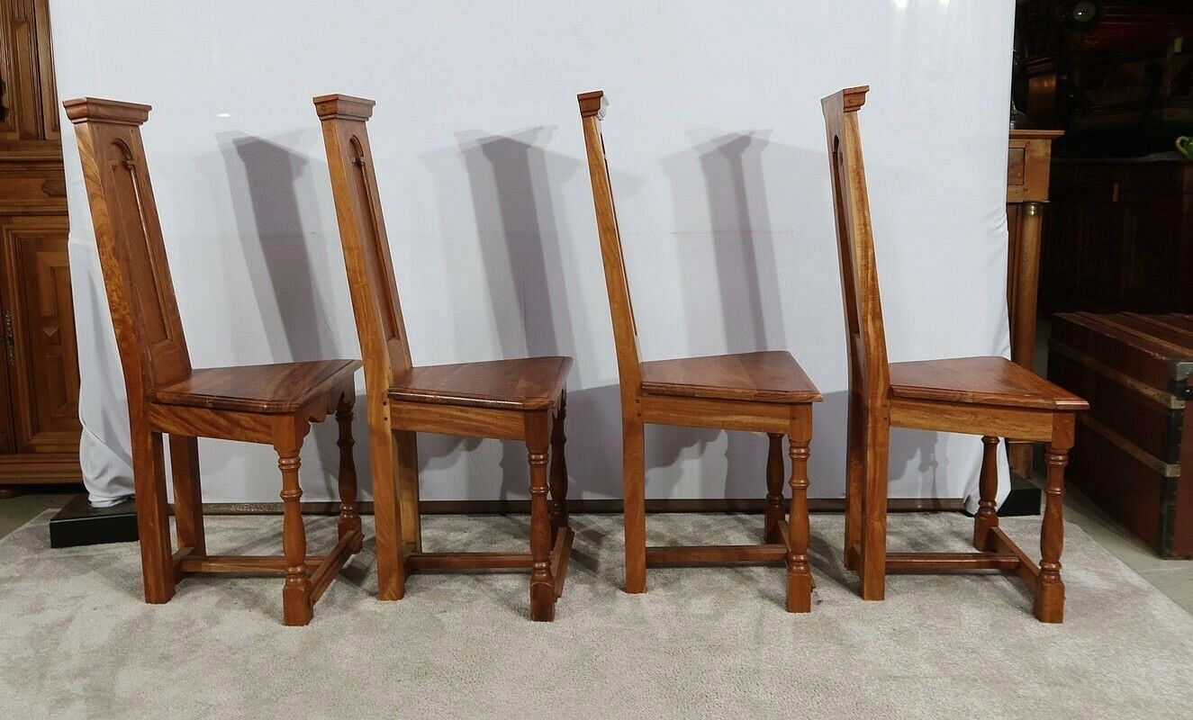 Suite Of 4 Chairs In Solid Mahogany, Cathedral Taste   Xxth photo 1637.7