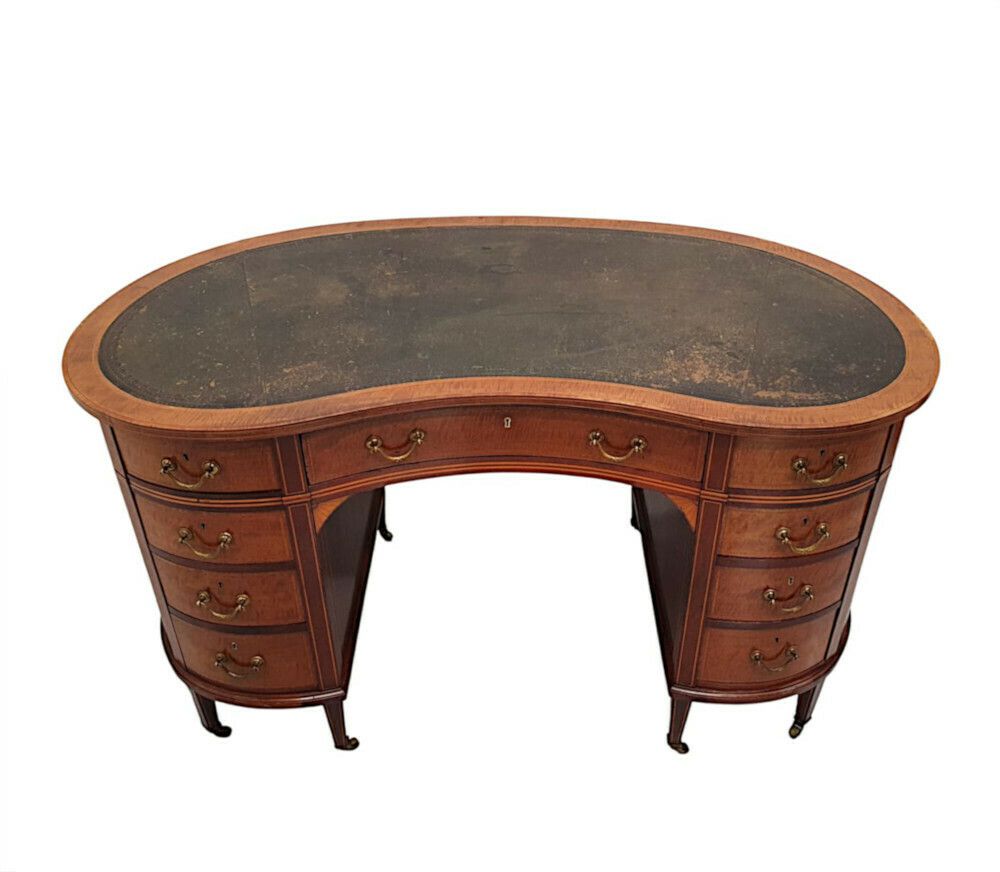 A Very Fine Edwardian Leather Top Kidney Shaped Desk photo for sale