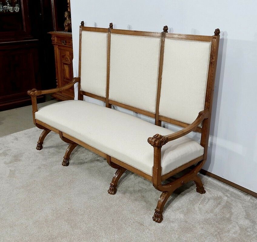 Rare Bench In Solid Walnut, Renaissance Style, Late 19th Century