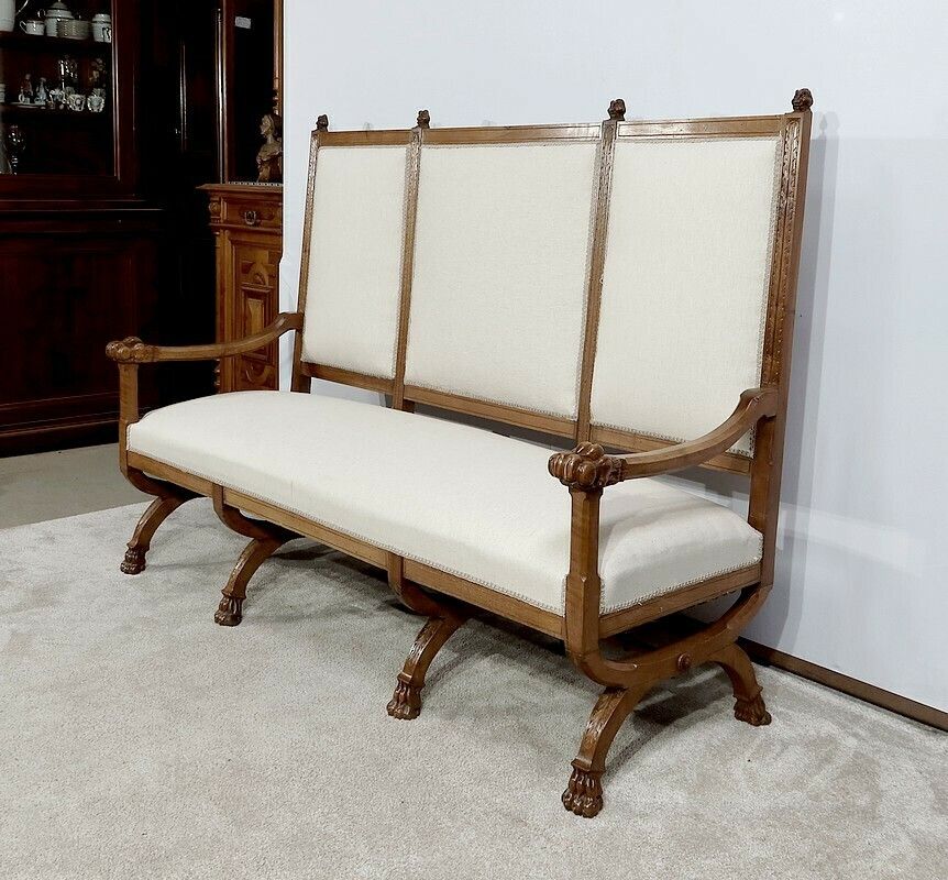 Rare Bench In Solid Walnut, Renaissance Style, Late 19th Century photo for sale