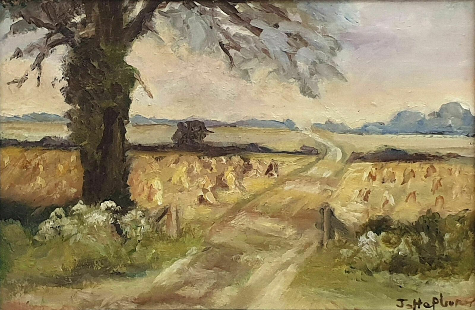 Oil On Board By Jane Hepburn. "The Harvest Field" photo furniture