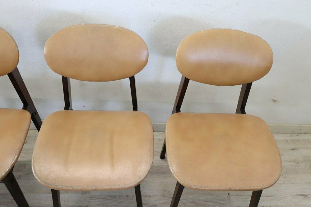 4049.84 Dining Chairs In Beech Wood And Faux Leather, 1960s, Set Of 6 photo