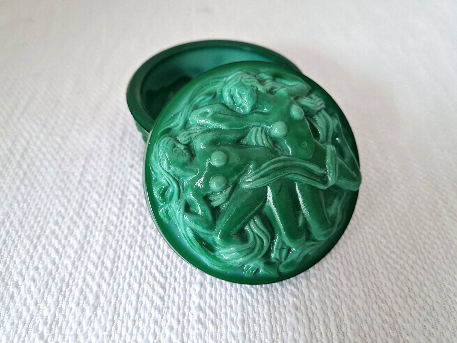 Art Deco Malachite Glas Sieradendoos Poederdoos Schlevogt Ingrid Design Tsjechisch Boheems Glas