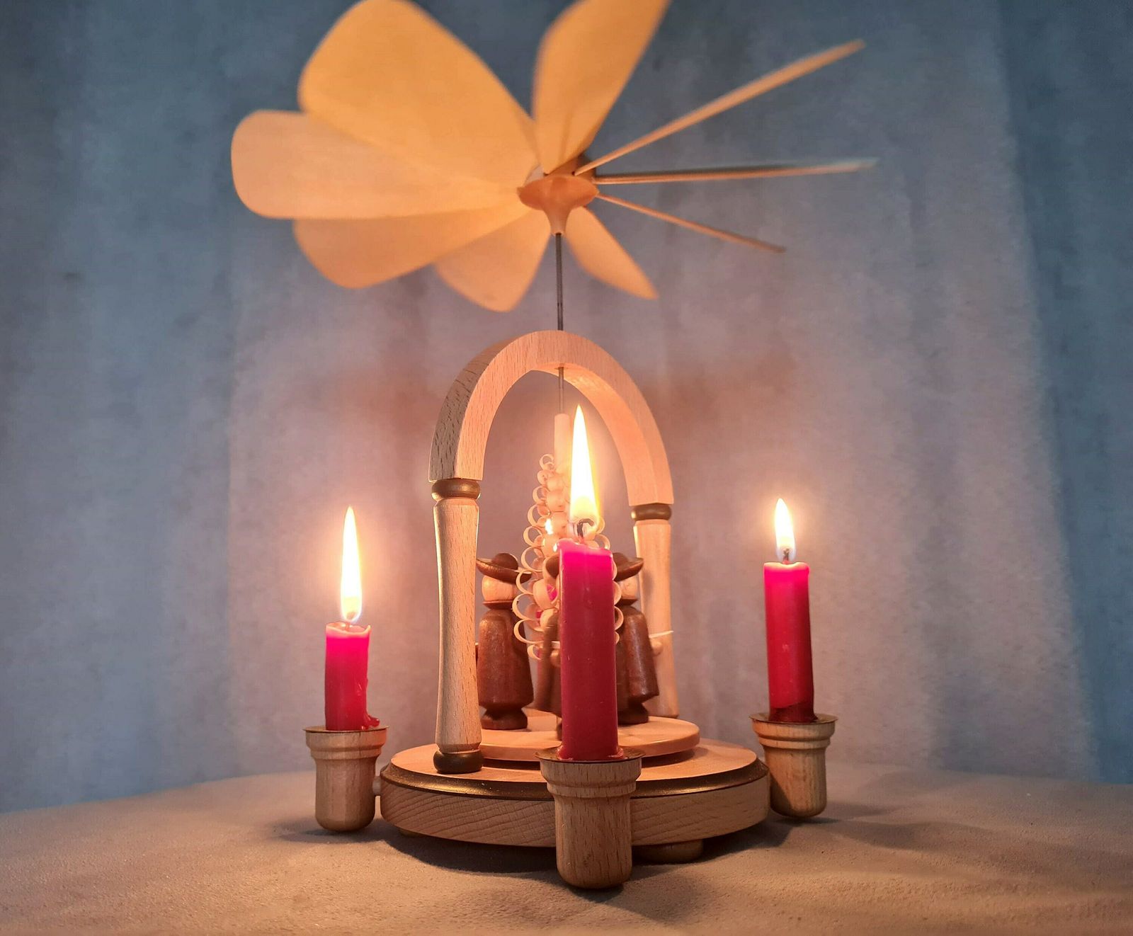 Vintage German Pyramid With Wooden Figurines And 4 Candles Handmade Design photo Home Decor