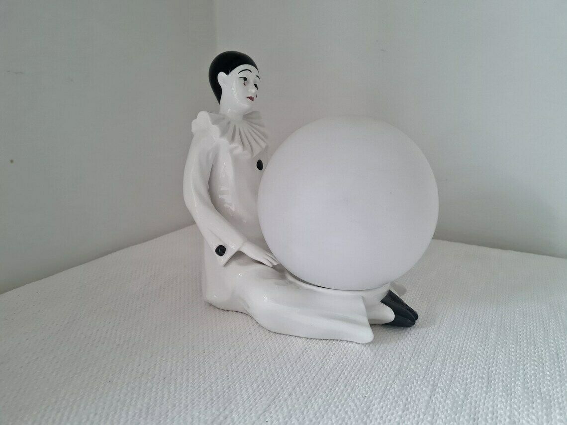 Vintage Table Porcelain Lamp Pierrot With A Ball Very Beautiful Interior Accent Lamp