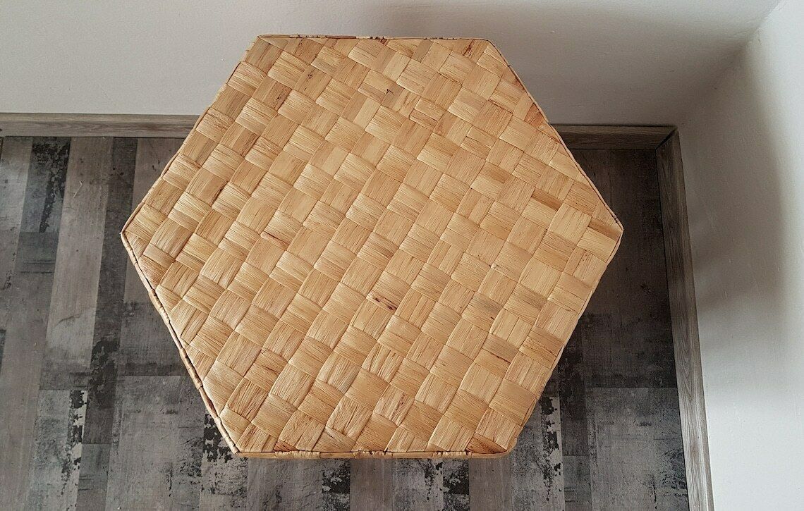 Vintage Mid Century Hexagonal Bamboo Rattan Nesting Table Set Of 3 photo Furniture