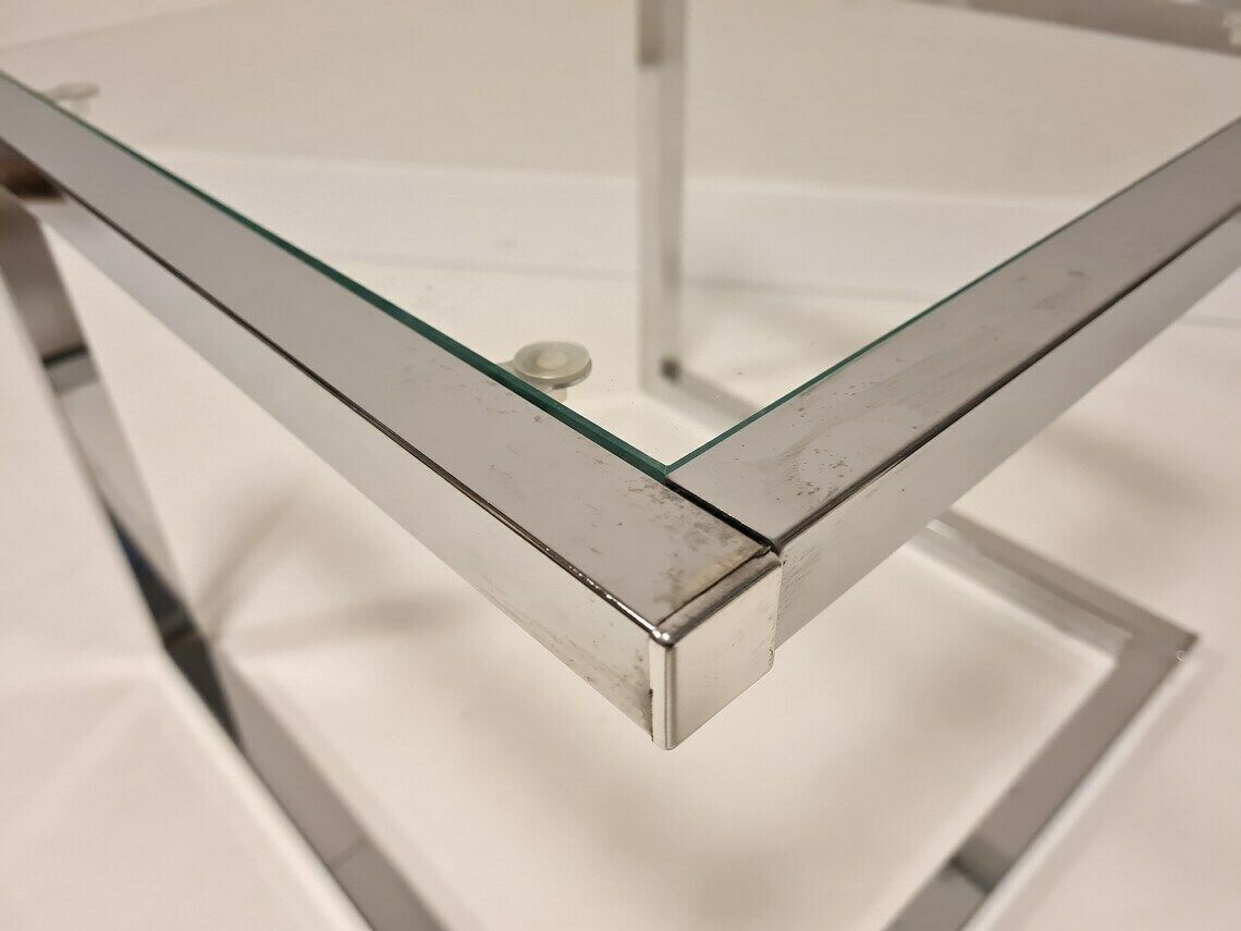 Vintage Mid Century Modern Chrome And Clear Glass Table photo vintage