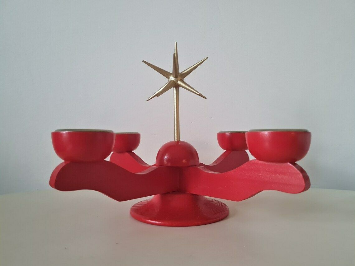 Vintage German Advent Candlestick With Christmas Star And 4 Candles Handmade Design photo buy