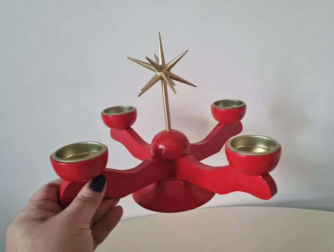 photo for sale Vintage German Advent Candlestick With Christmas Star And 4 Candles Handmade Design