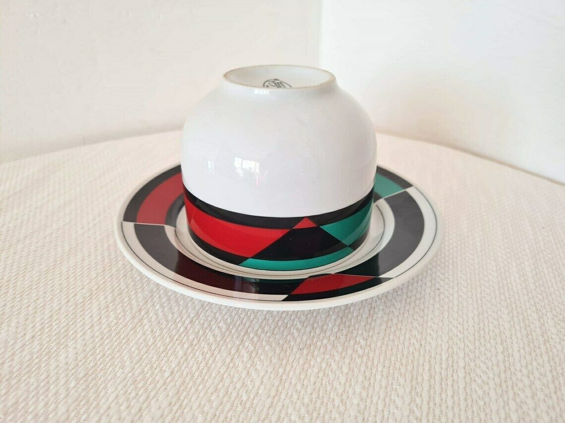 photo for sale Vintage Memphis Milano Style Porcelain Set Of Big Cup And Saucer 80s
