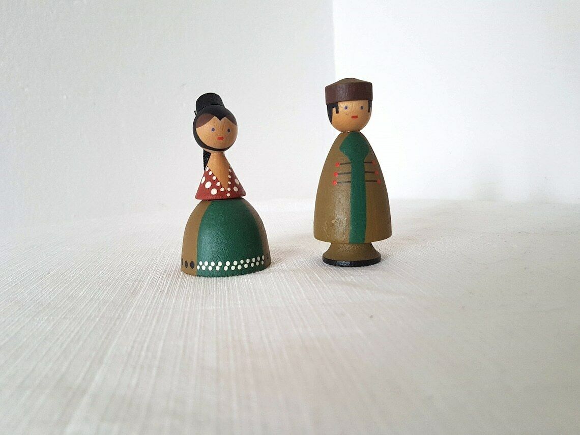 Vintage German Wooden Pair Figures Handmade Design